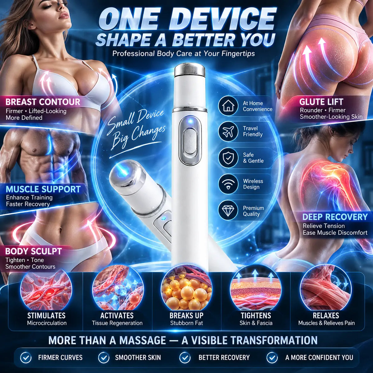 Mresio® ULTRASONIC SHOCK WAVE BODY REMODELING SYSTEM——Enhances bust and lifts buttocks. Fuel Muscle Growth.Boost Circulation. Relieve Pain.