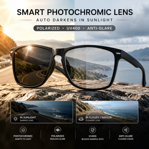 Photochromic Sunglasses with Anti-glare Polarized Lens